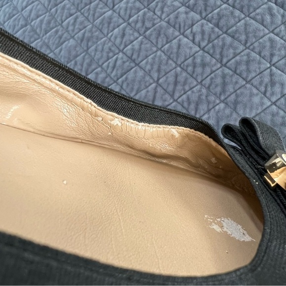 Michael Kors Flats Women 7 Shoes Black Round Cap Toe Leather Bow Gold Ballet - Picture 9 of 11